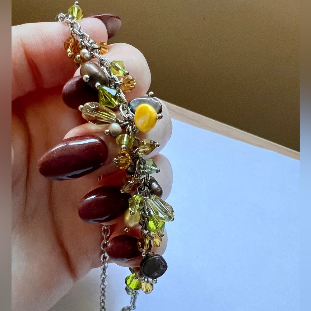 Silver Tone Beaded Cluster Necklace with Pearl Accents - Picture 9 of 9